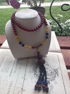 Vintage chinesisch inspirierter Glückskürbis Anhänger Halskette - bunte Perlen Quaste Boho - Bild 1 von 7