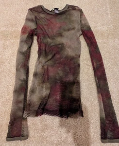BISOU BISOU - sz small - Mesh - Fish Net Long Sleeve - camo tones - Blouse - Picture 1 of 12