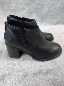 Clarks Women's Black Leda Step Leather Fashion Ankle Boots Booties Size 7.5W - Picture 1 of 8