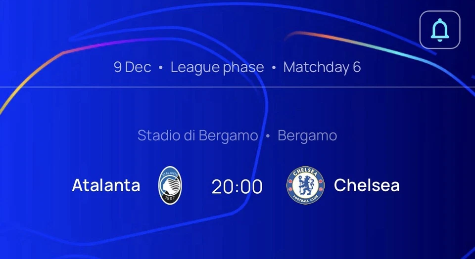 2025/26 UEFA CHAMPIONS LEAGUE ATALANTA v CHELSEA PROGRAMME+UEFA TEAMSHEET SET - Image 1 of 1