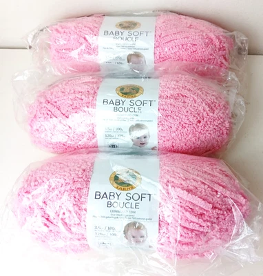 Lion Brand Baby Soft Boucle Candy Pink Lot 3 Skeins Polyester - Image 1 of 3