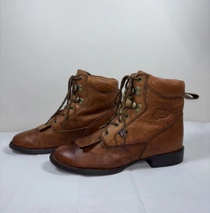 Botas con cordones de cuero marrón estrecho 8,5B Justin George para mujer Kiltie Roper - Imagen 1 de 15