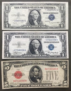 $1 - $1 - $5 💲 VINTAGE CURRENCY LOT FRN 💲 Lot K44 - Picture 1 of 2