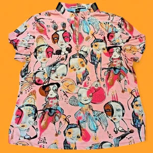 JAMIE SADOCK Creepy Little Doll Party Pink Art Golf Top Tee UV react top XL 3B - Picture 1 of 10