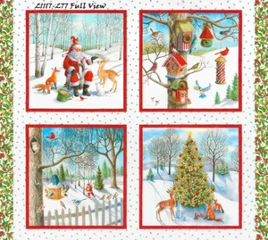 Santa's Woodland Walk 36" 4 Block Panel cotton quilt fabric Kaufman 21117-277 - Picture 1 of 8