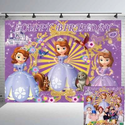 Sofia Princess Happy Birthday Backdrop Banner Vinyl Girls Party Supplies 7x5ft - Image 1 of 4