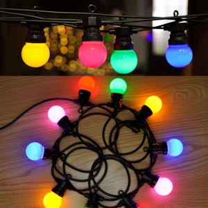 42ft LED String Lights with 20 Globe Colored Bulbs Mains Power In/ Outdoor Light - Picture 1 of 24