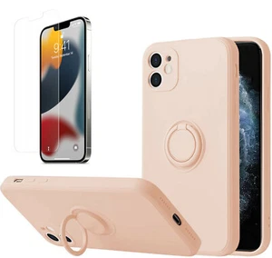 Coque Silicone Pour iPhone 11 Couleur Rose Avec Anneau Support + Verre Trempe P - Photo 1 sur 3