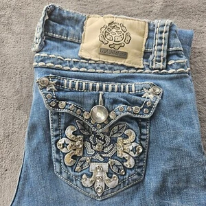 Jeans LA Idol Azul Mujer Estrás Bling Bordados Talla 7 (Se Ajusta a 30x32.5) Solapa - Imagen 1 de 11