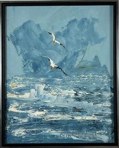 Morris Katz gabbiano paesaggio marino olio su tavola dipinto originale incorniciato firmato 1998 - Foto 1 di 9