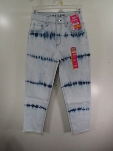 New Justice Mini Mom Jean Pants Size 12 Girls Bleach Blue Button Zipper Pockets - Picture 1 of 3
