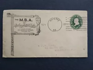 Illinois: Chicago 1909 Railway Postal Clerks copertina pubblicitaria, annullamento macchina - Foto 1 di 2