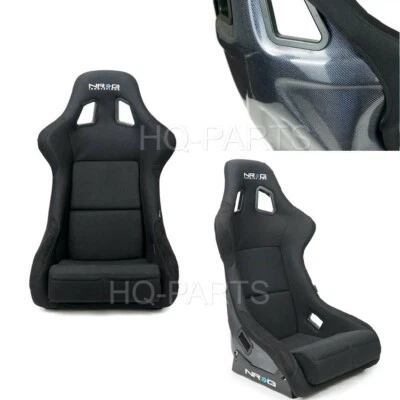 NRG BLUE CARBON FIBER FIXED BACK BUCKET RACING SEAT LARGE BLACK FABRIC & SUEDE - Image 1 of 4