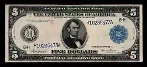 $5 1914 Large Size Federal Reserve Note St, louis Blue Seal (B127) - Picture 1 of 2