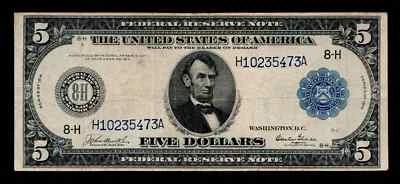 $5 1914 Large Size Federal Reserve Note St, louis Blue Seal (B127) - Image 1 of 2