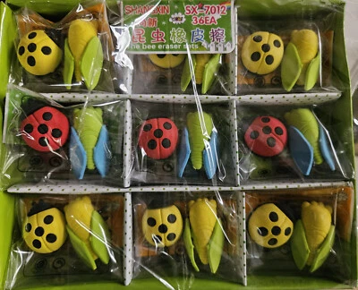 36x Wholesale JobLot Packets of Insect LadyBug Novelty Erasers Stationery Pinata - Image 1 of 4