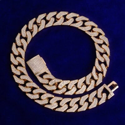 Corrente de elos cubana masculina 28 quilates diamante simulado 14K folheada a ouro rosa 20 mm Miami - Imagem 1 de 4