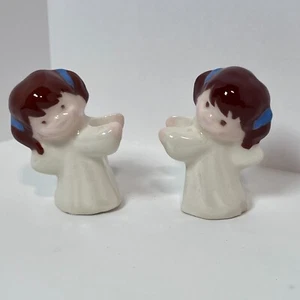 Vintage Angel Taper Candle Huggers Christmas Hand Painted Set of 2 Glossy - Picture 1 of 7