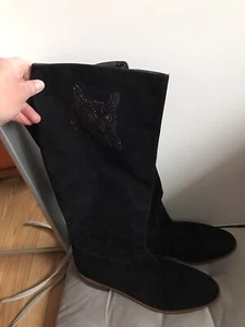 Peter Kaiser Damen Lang Stiefel Neu Gr 42 Velours Leder Schwarz SwarovskiNP320€ - Bild 1 von 12