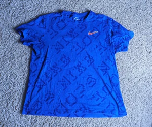 Nike Hoops Swoosh Logo Tee Mens XL Short Sleeve T-Shirt Blue All Over Graphic - Picture 1 of 10