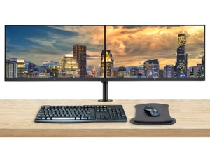 New HP E27 G4 2-Pack Monitor Bundle w/ MK270 Keyboard/Mouse & Dual Monitor Stand - Picture 1 of 9