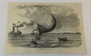 1877 magazine engraving~ LYNN'S BALLOON ADVENTURE on Lake Erie, 1859 - Picture 1 of 1