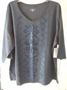 Catherine's Plus Size Holiday Decor Sequined Blouse/Knit Top Mariner Navy NWT