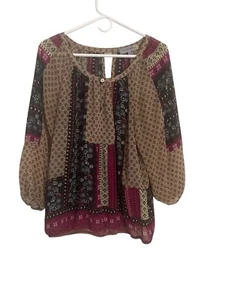 Top Campesino Boho Estampado Geométrico Marrón Figuero Y Flor Talla Grande Usado en Excelente Condición Artístico - Imagen 1 de 7