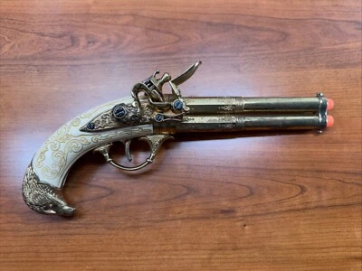 18th Century 2 Barrel French Eagle Head Flintlock Denix Replica Pistol - Image 1 of 4