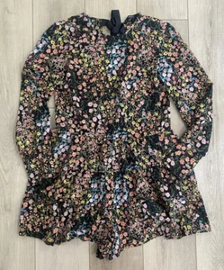 Zara Basic Romper Mini Dress Sz XS Ruffle Flounce Floral Tie at back of Neck - Picture 1 of 4