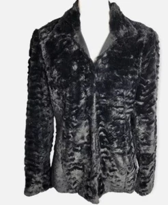 JM Collection Womens Black Faux Fur Jacket Medium - Picture 1 of 16