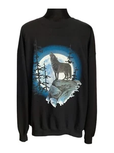 Vintage Howling Wolf Blue Moon Sweatshirt 80s Robert Allan Sportswear - Size L - Picture 1 of 7