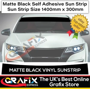 Sun Strip Matt Black 300mm x 1400mm Vinyl Windscreen Window Visor Sunstrip JDM - Picture 1 of 2