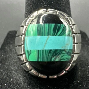 Neuzustand Sterling Silber Malachit Onyx Türkis Ring 925 Größe 10,00 - Bild 1 von 5