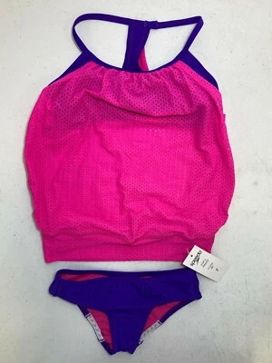 Speedo Niñas Traje de Baño Dos Piezas Tankini Malla Blusa Correa Fina Conjunto Rosa Talla 7 - Foto 1 de 4