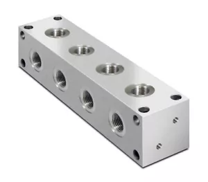 Hydraulischer T Typ Aluminium Verteiler, 4 Stationen, 1/4" BSP Einlass, 1/4" BSP Service - Bild 1 von 1