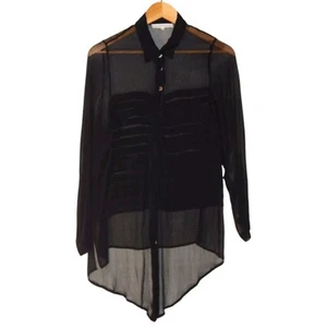 Madeleine Charles Size 1 Au S Black Silk Chiffon Box Pleated Blouse Semi Sheer. - Bild 1 von 8