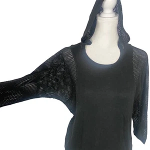 BETSEY JOHNSON Women Hooded Sweatshirt Size XS Black Mesh Long Sleeve 9-7 - Picture 1 of 13