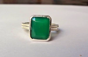 Natural 5 Carat Emerald Cut Green Emerald Gemstone Silver Ring for man/woman - Picture 1 of 5
