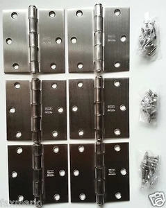Door Hinges 3 Pr. 3 1/2" Satin Nickel Finish-Sq. Corner N324-921 V512 - Picture 1 of 5