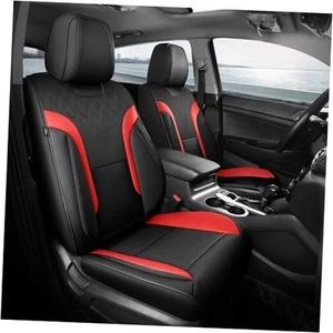 Black and Red Car Seat Covers Full Set - Breathable Faux Leather Universal 5 - Picture 1 of 7