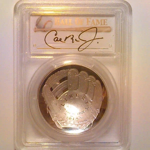 "Cal Ripken Jr. HAND SIGNED",  2014 PCGS PR70 DCam Baseball HOF Silver Dollar $1 - Picture 1 of 6