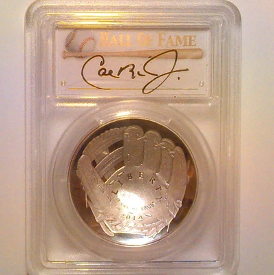 "Cal Ripken Jr. HAND SIGNED",  2014 PCGS PR70 DCam Baseball HOF Silver Dollar $1 - Image 1 of 4