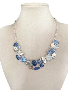 Halskette Damen Statement Gliederkette Modeschmuck Silberfarbig Blau Collier - Bild 1 von 10