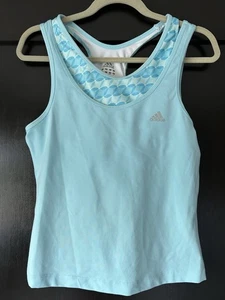Adidas Sz L Climate Top Built-in Bra Top Racer Back Bra Pretty Soft Blue - Picture 1 of 4