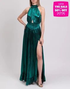 RRP€730 RETROFETE Flare Dress Size M Ruffled Trims Lame Lined Cut-Out Shirred - Picture 1 of 8