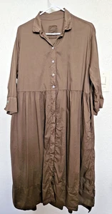 OWN by basic Denmark Women's Sz 1 Olive Green Cotton Stretch Shirt Dress - Picture 1 of 7