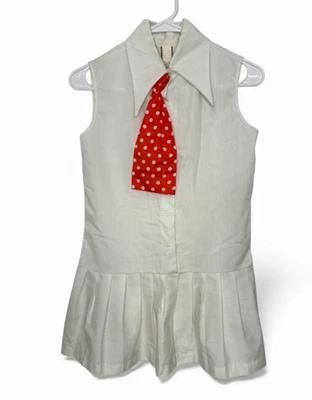 Vintage 60's Mod Sailor Pleated Collar Mini Dress White Red Size 10 - Image 1 of 2