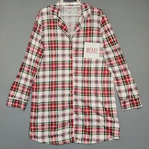 Camiseta de noche Rae Dunn para mujer grande roja a cuadros alegre botón delantero manga larga pijama - Imagen 1 de 12