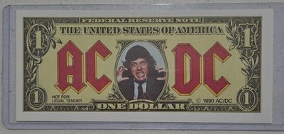 AC/DC Razors Edge MONEY TALKS Angus Young ~ Promotional One Dollar Bill ~ 1990''